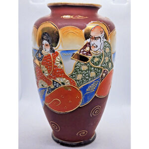 VASE-JAPANESE-Vintage-Gold-Brown-Elders-Hand Painted-7" Tall